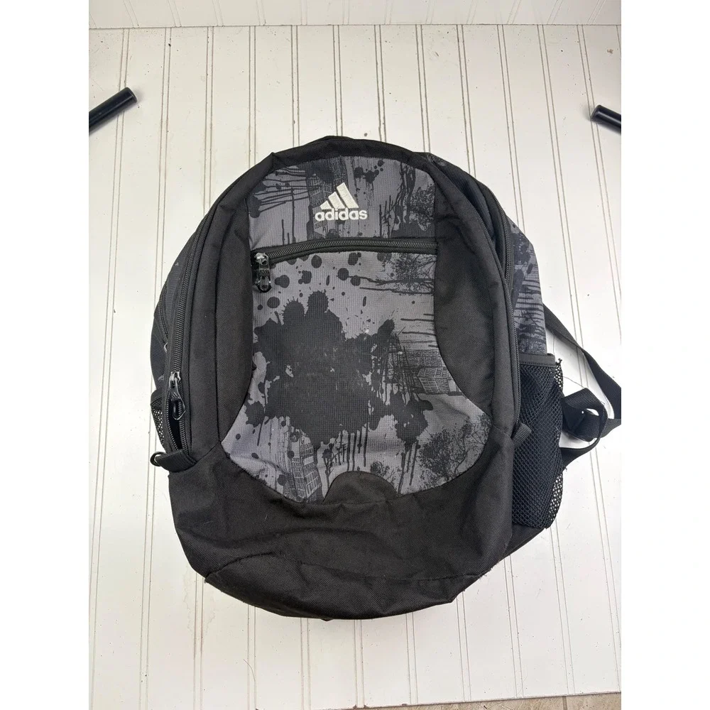 Adidas Unisex Black Gray Graphic Backpack Bookbag Laptop Travel School Bag